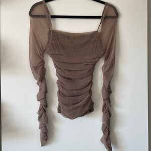 Sheer sparkle gathered waist top Large